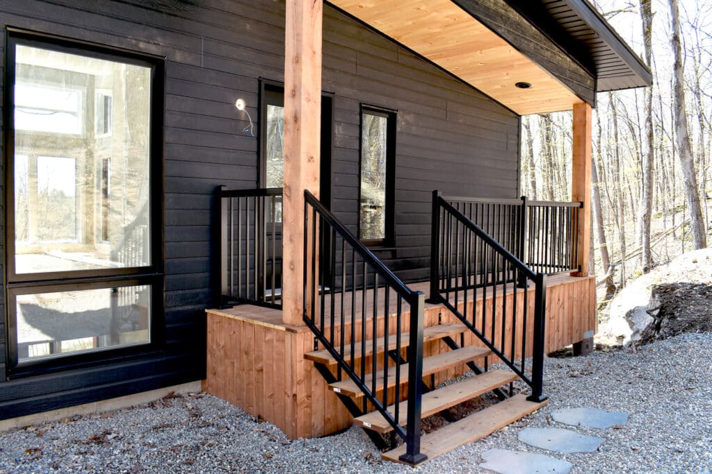 backstairs with wood steps and columns